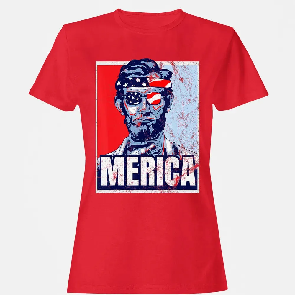 Abraham Lincoln  4th Of July  Merica USA Flag Gift Women's T-shirt - 13