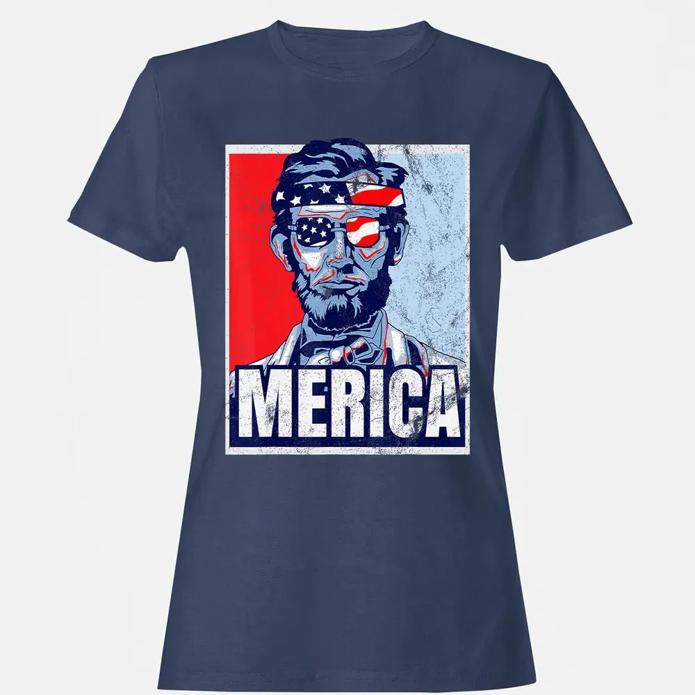 Abraham Lincoln  4th Of July  Merica USA Flag Gift Women's T-shirt - 10