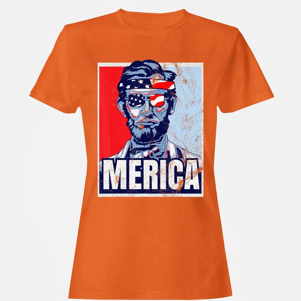 Abraham Lincoln  4th Of July  Merica USA Flag Gift Women's T-shirt - 11