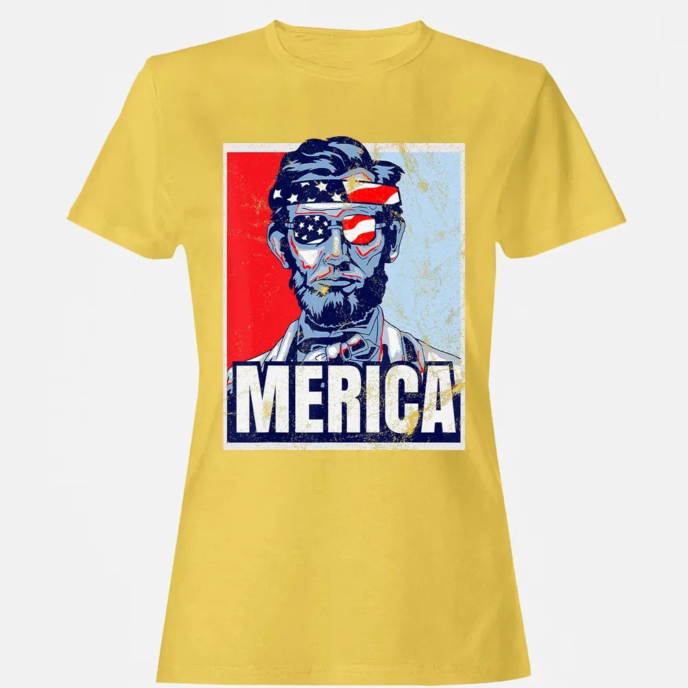 Abraham Lincoln  4th Of July  Merica USA Flag Gift Women's T-shirt - 4