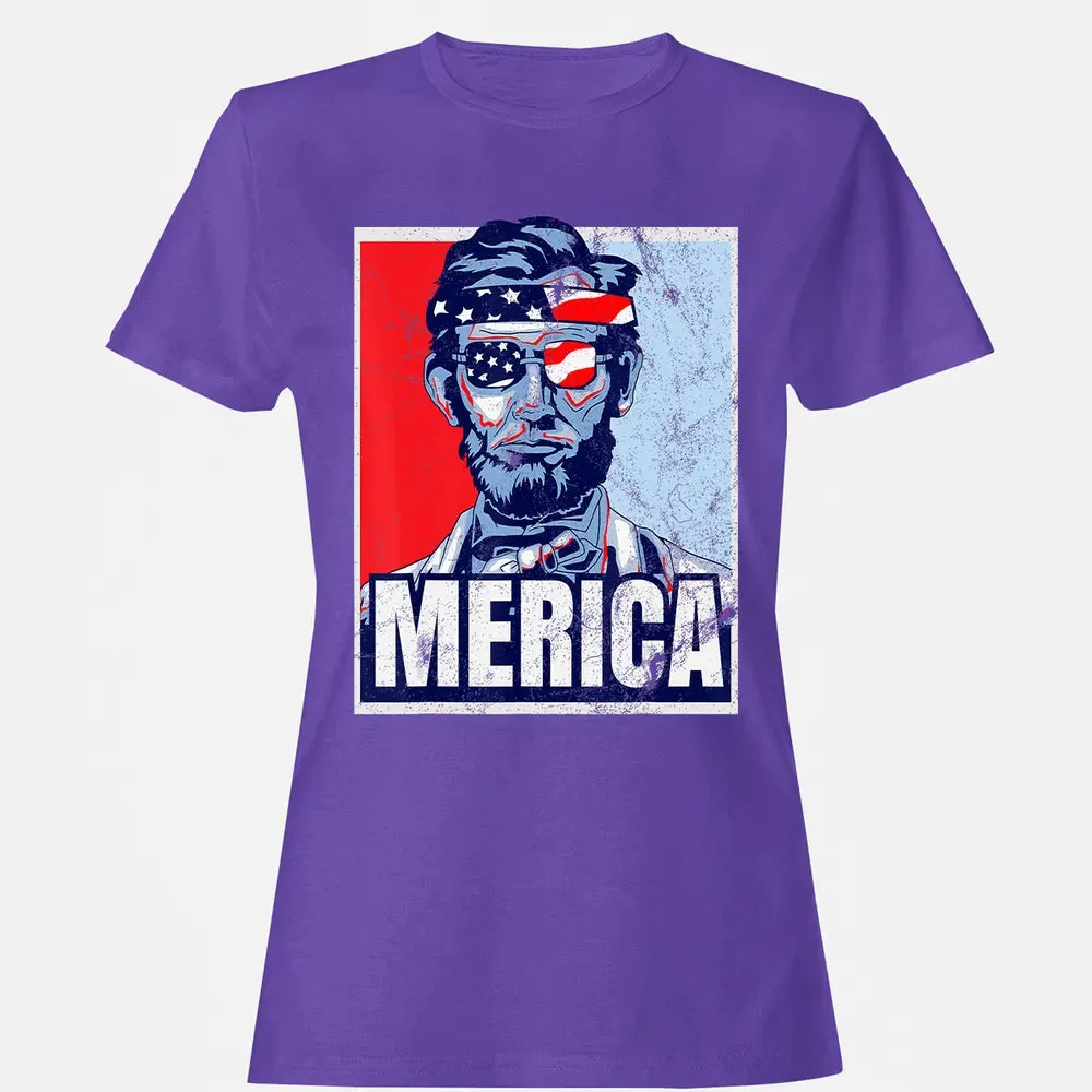 Abraham Lincoln  4th Of July  Merica USA Flag Gift Women's T-shirt - 12