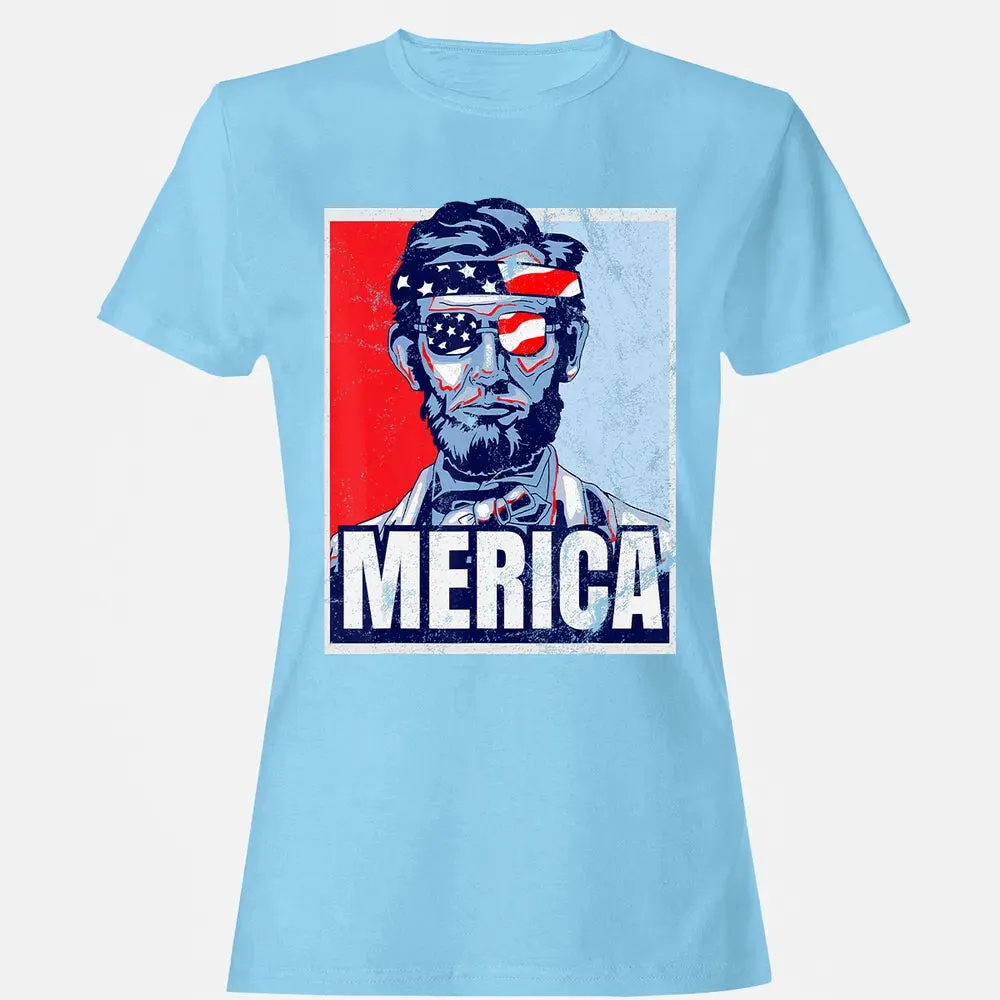 Abraham Lincoln  4th Of July  Merica USA Flag Gift Women's T-shirt - 8