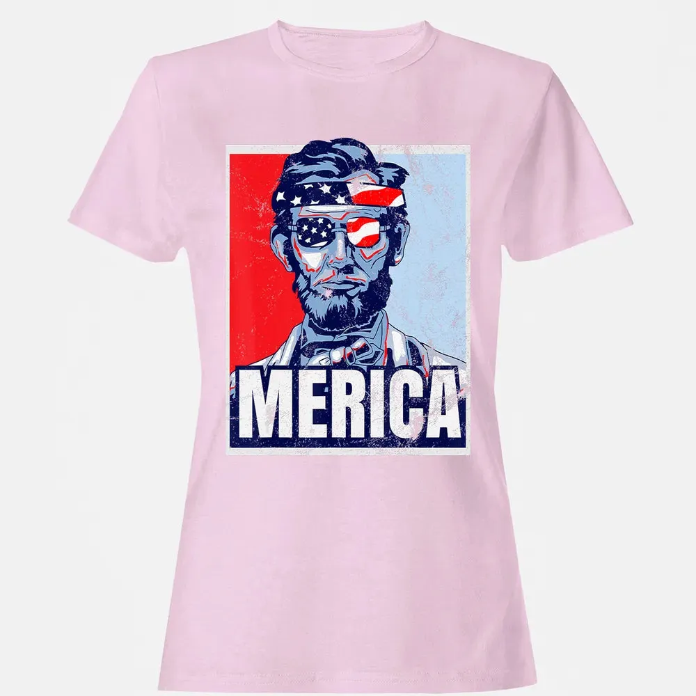 Abraham Lincoln  4th Of July  Merica USA Flag Gift Women's T-shirt - 9