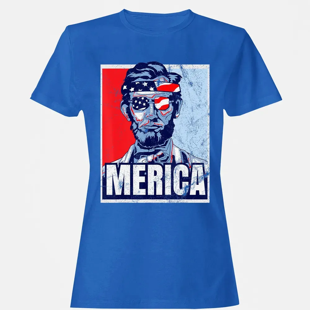 Abraham Lincoln  4th Of July  Merica USA Flag Gift Women's T-shirt - 14