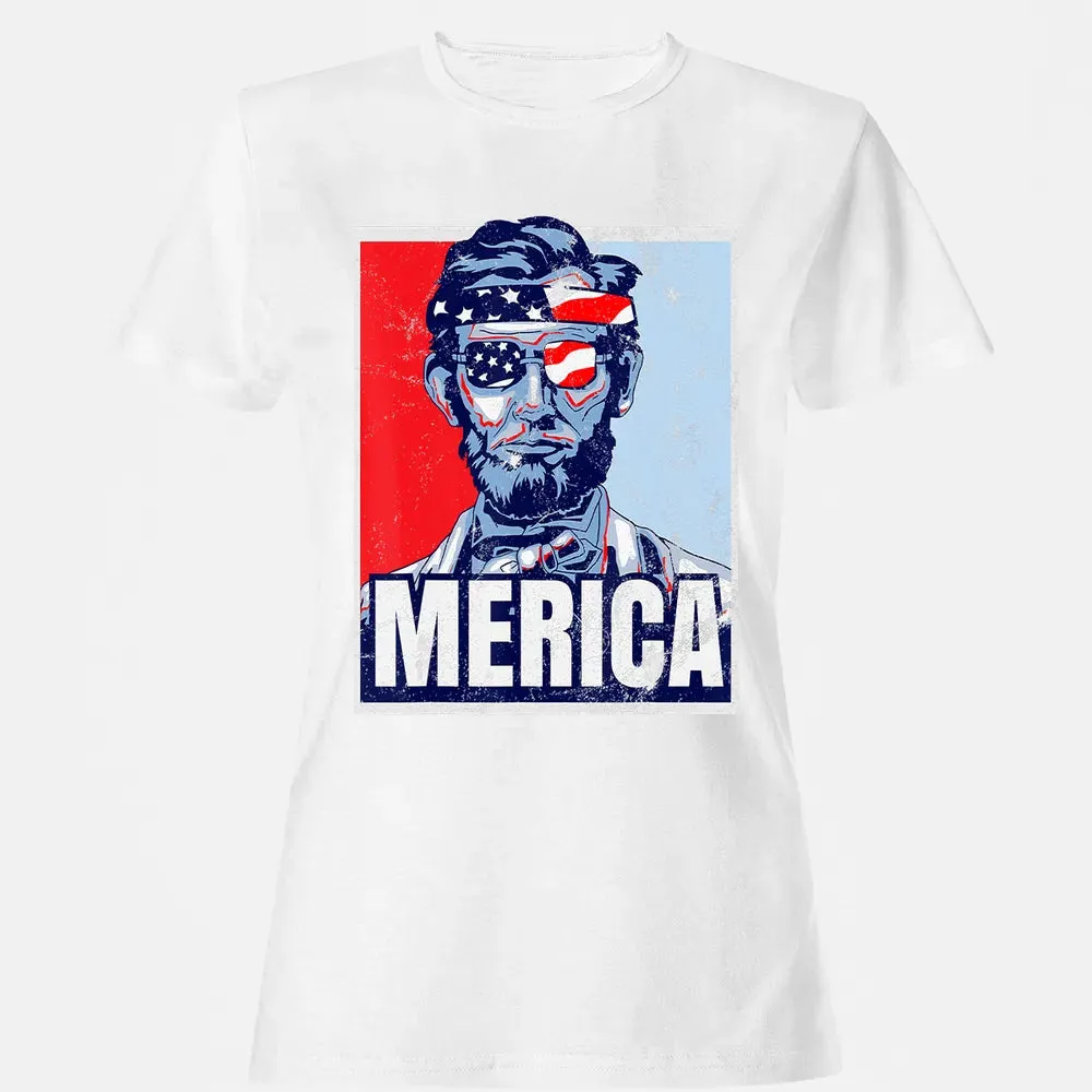 Abraham Lincoln  4th Of July  Merica USA Flag Gift Women's T-shirt - 16