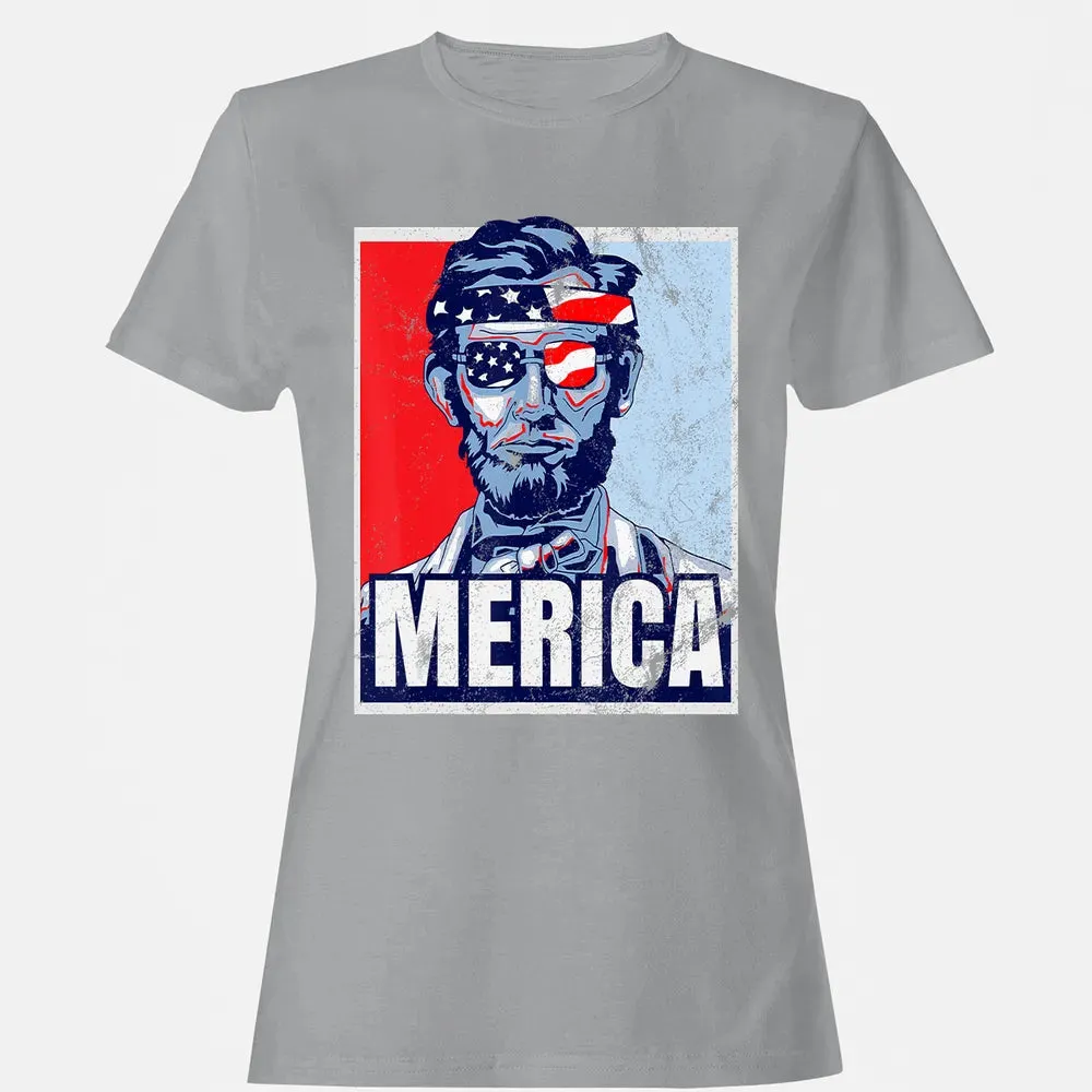 Abraham Lincoln  4th Of July  Merica USA Flag Gift Women's T-shirt - 15