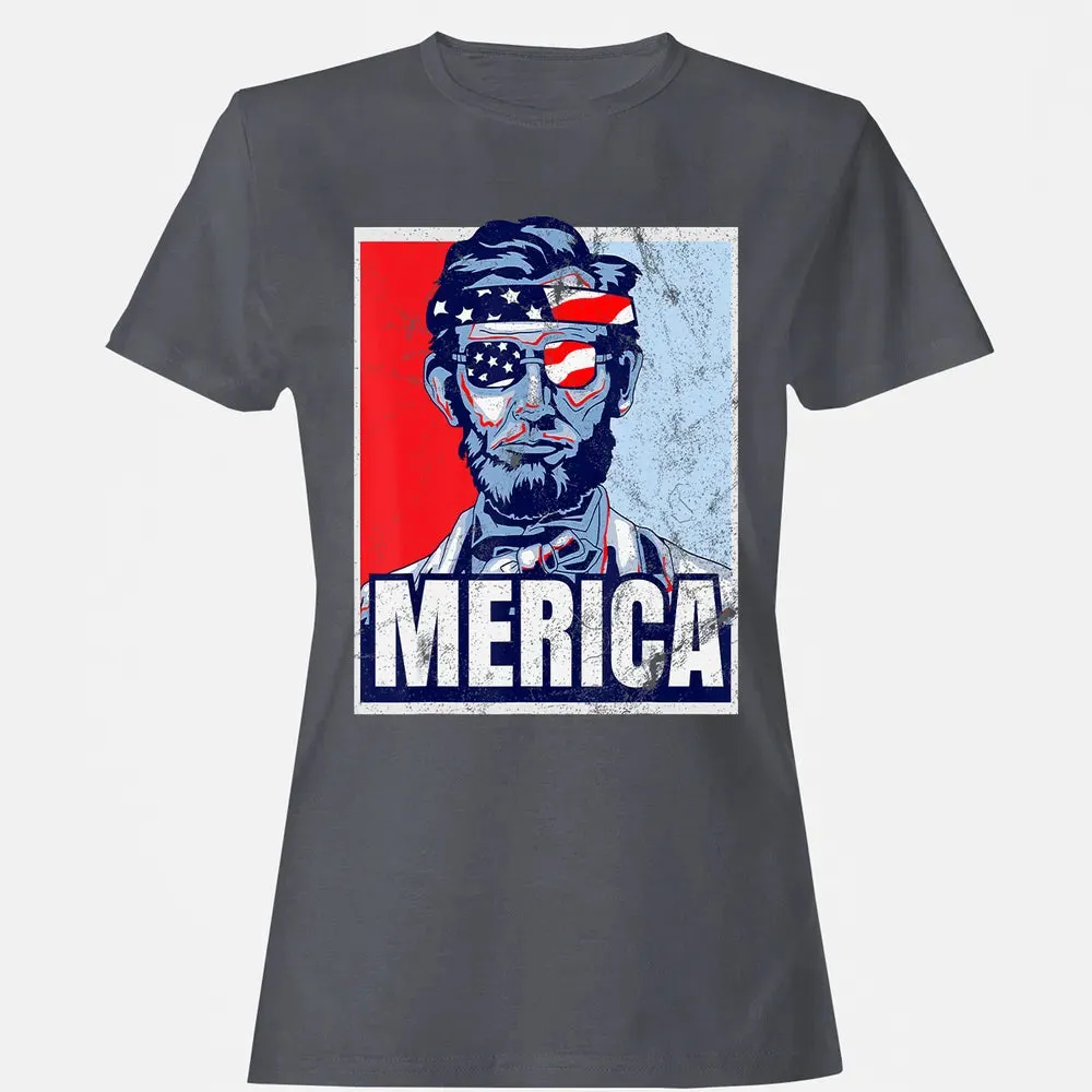 Abraham Lincoln  4th Of July  Merica USA Flag Gift Women's T-shirt - 5
