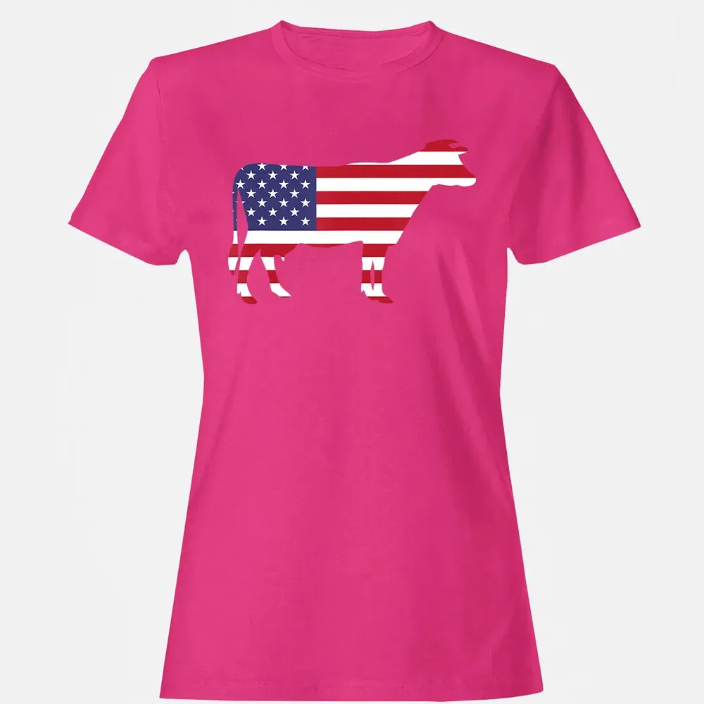 Cow American Flag  Funny 4th of July USA America Women's T-shirt - 6