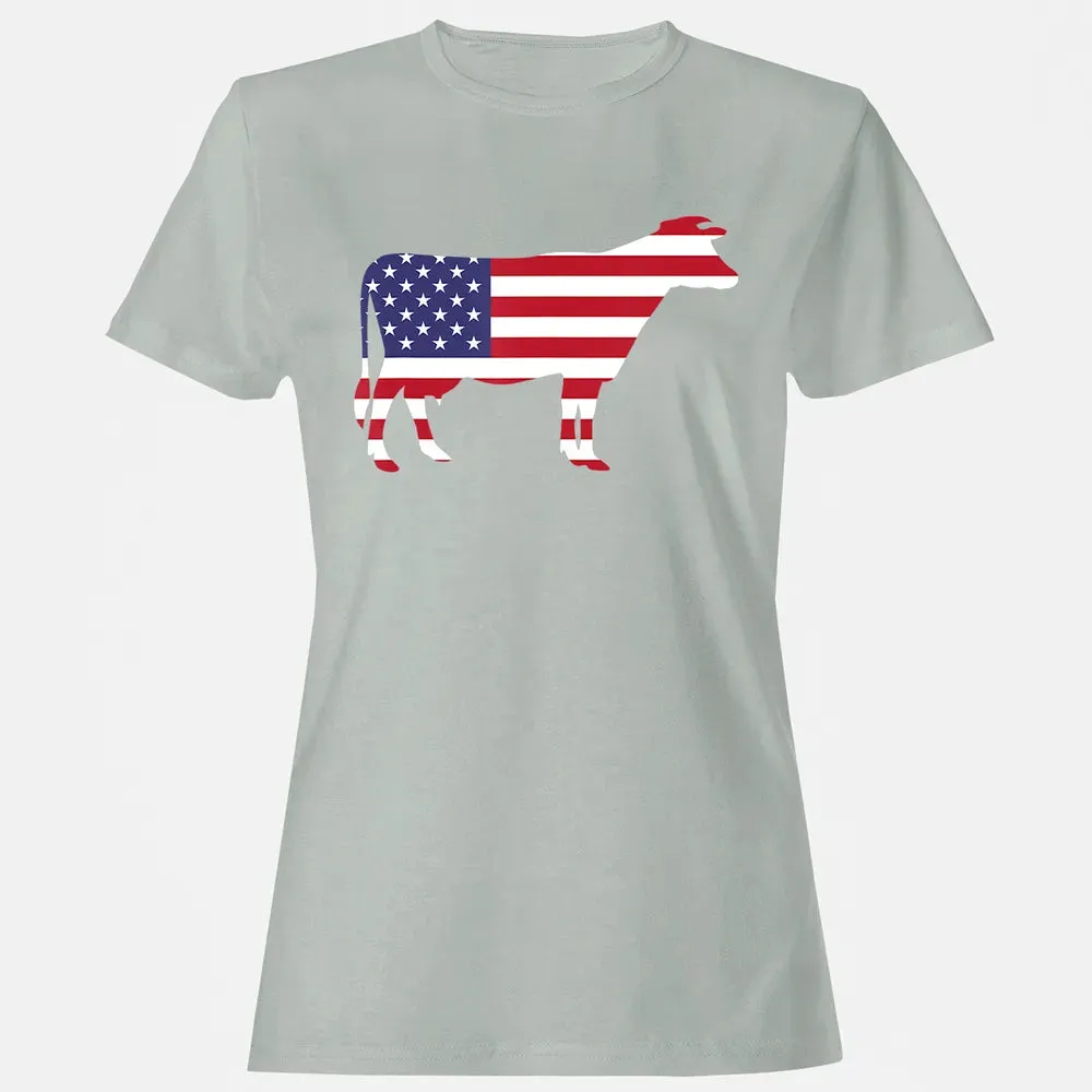 Cow American Flag  Funny 4th of July USA America Women's T-shirt - 2