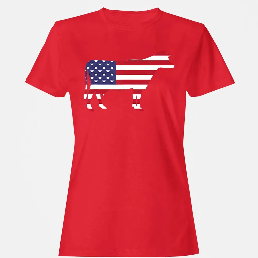 Cow American Flag  Funny 4th of July USA America Women's T-shirt - 13