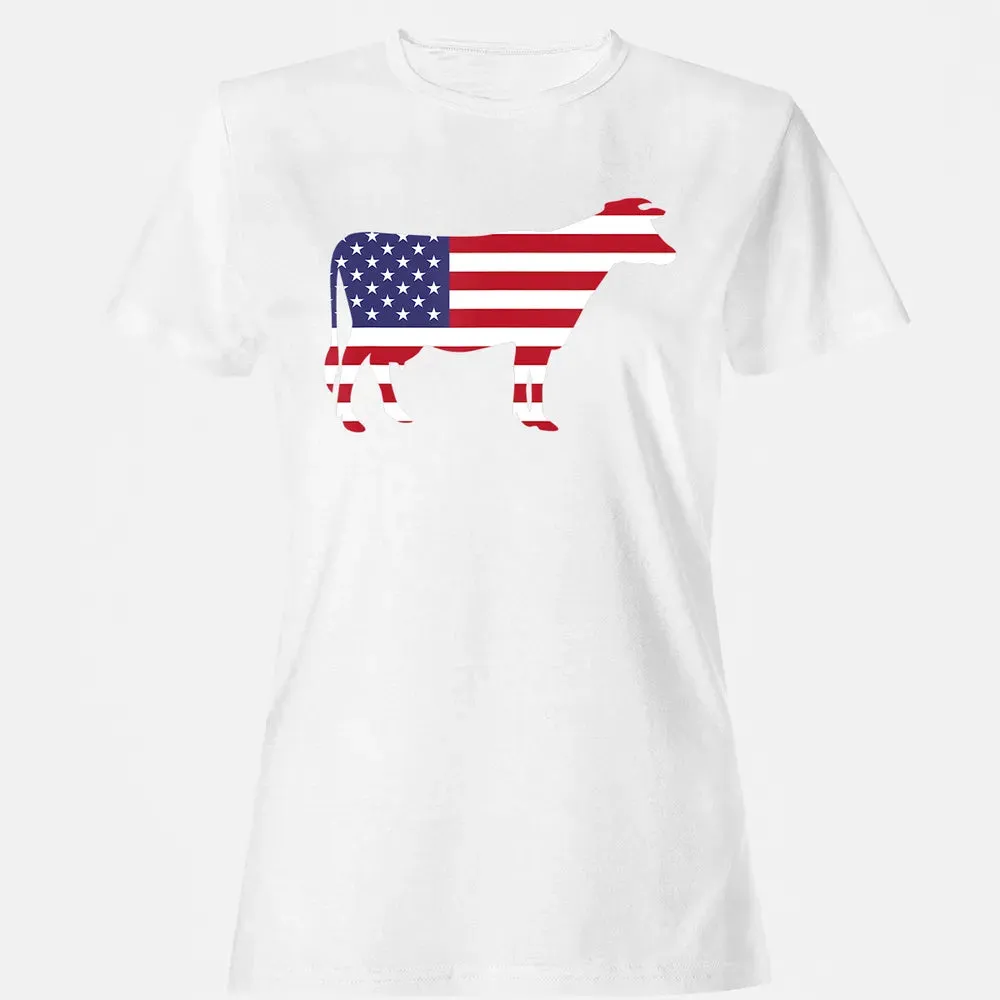 Cow American Flag  Funny 4th of July USA America Women's T-shirt - 16
