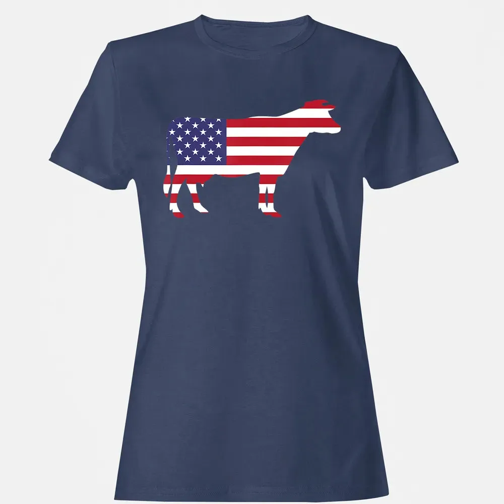 Cow American Flag  Funny 4th of July USA America Women's T-shirt - 10