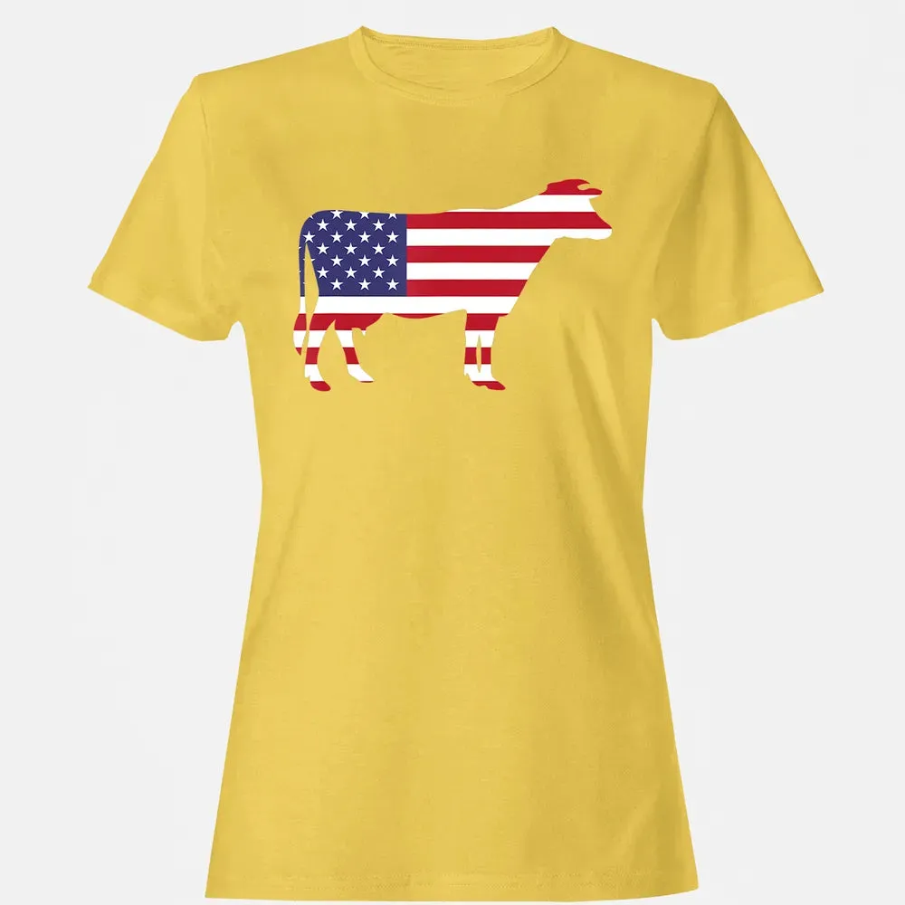 Cow American Flag  Funny 4th of July USA America Women's T-shirt - 4