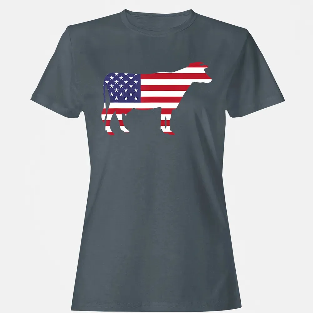 Cow American Flag  Funny 4th of July USA America Women's T-shirt - 3