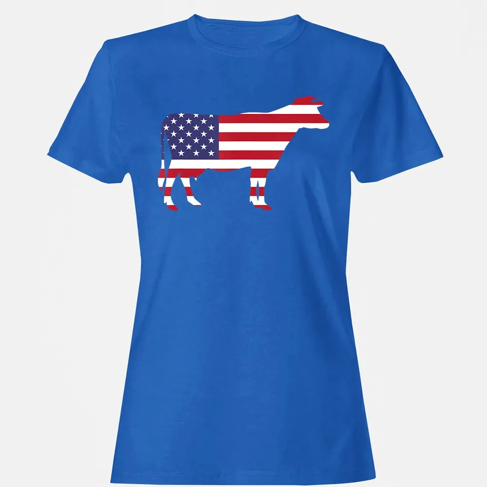 Cow American Flag  Funny 4th of July USA America Women's T-shirt - 14
