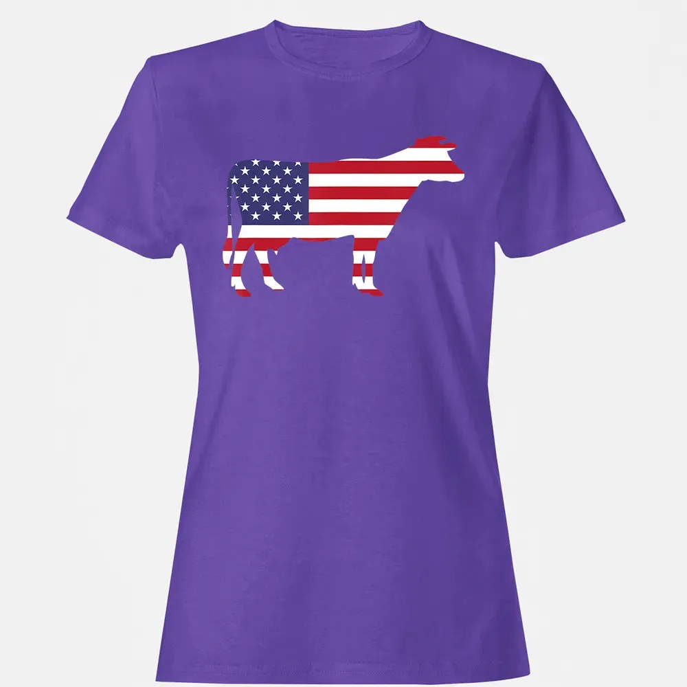 Cow American Flag  Funny 4th of July USA America Women's T-shirt - 12
