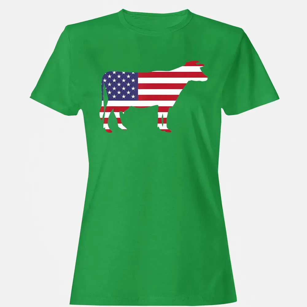 Cow American Flag  Funny 4th of July USA America Women's T-shirt - 7