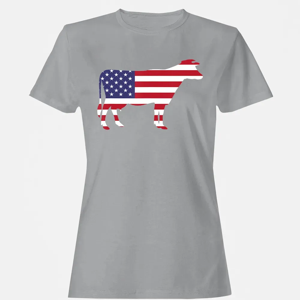 Cow American Flag  Funny 4th of July USA America Women's T-shirt - 15