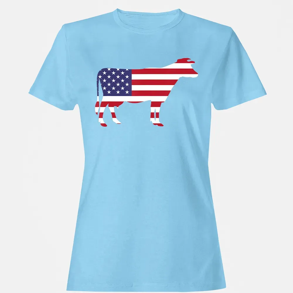 Cow American Flag  Funny 4th of July USA America Women's T-shirt - 8