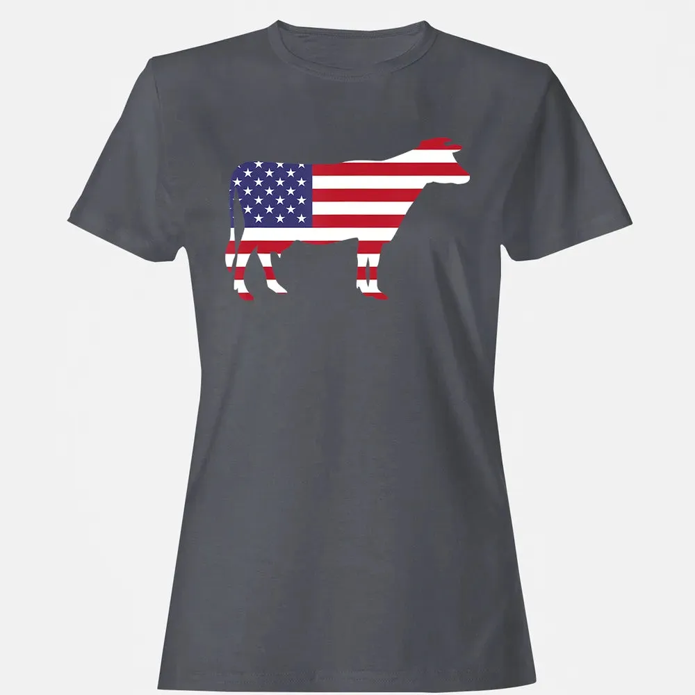 Cow American Flag  Funny 4th of July USA America Women's T-shirt - 5