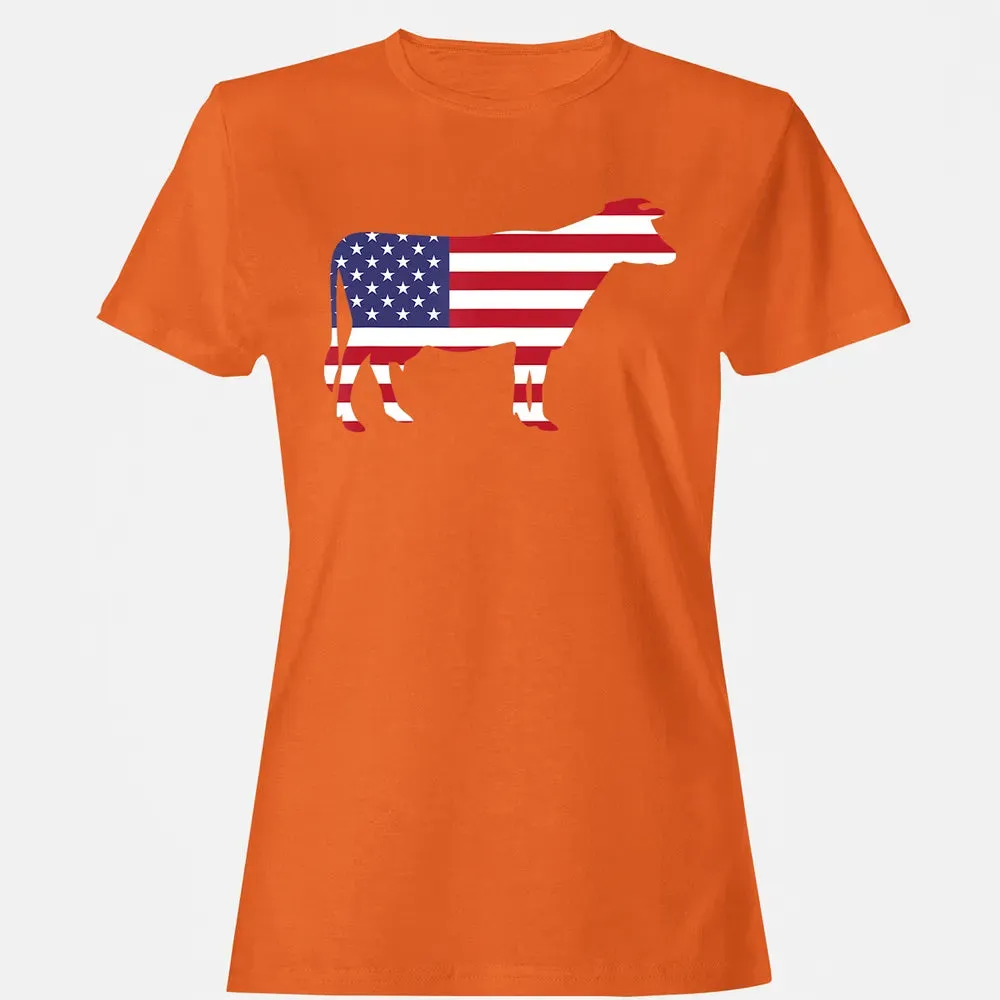 Cow American Flag  Funny 4th of July USA America Women's T-shirt - 11