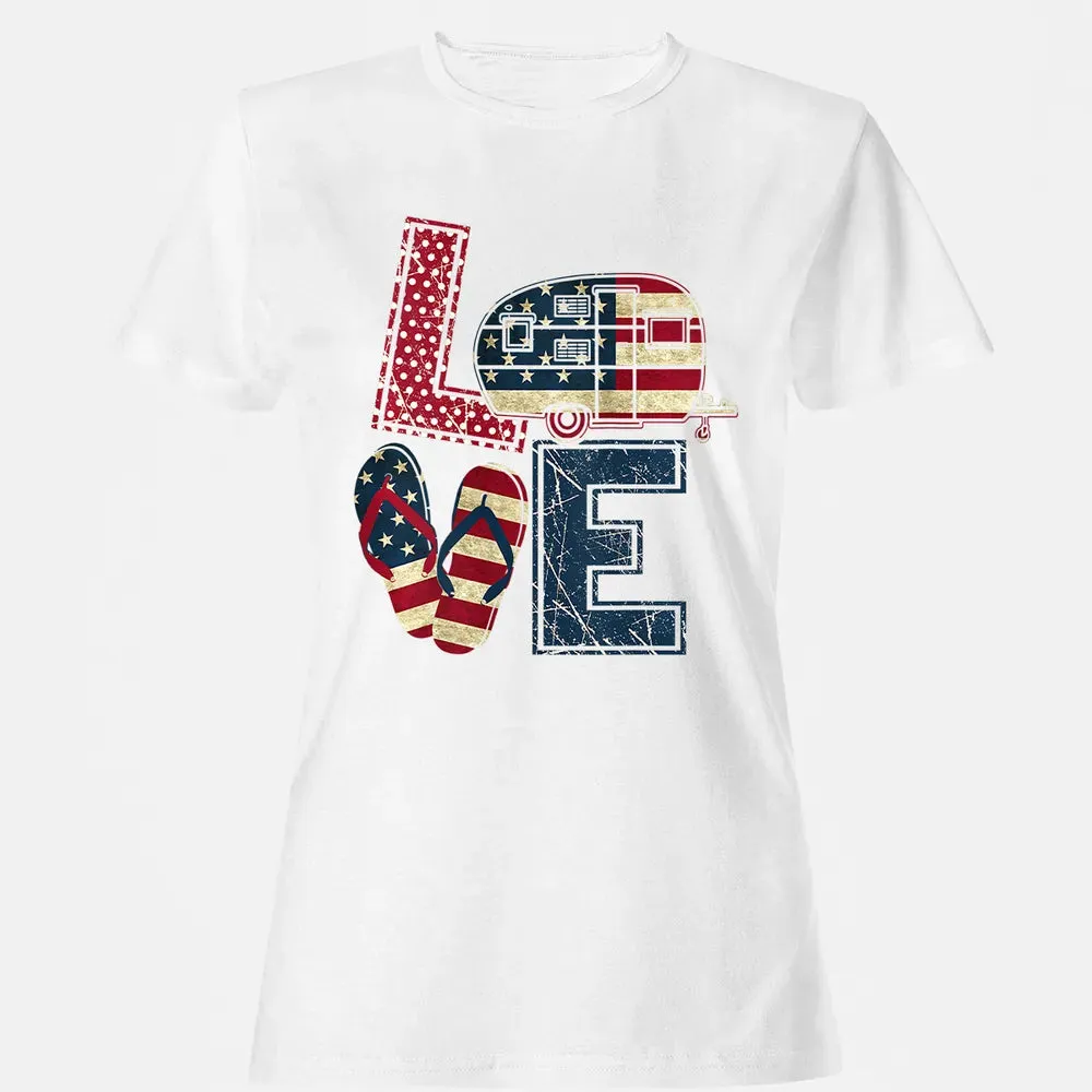 Womens Love Camping And Flip Flops 4th Of July Camper Women Women's T-shirt - 16