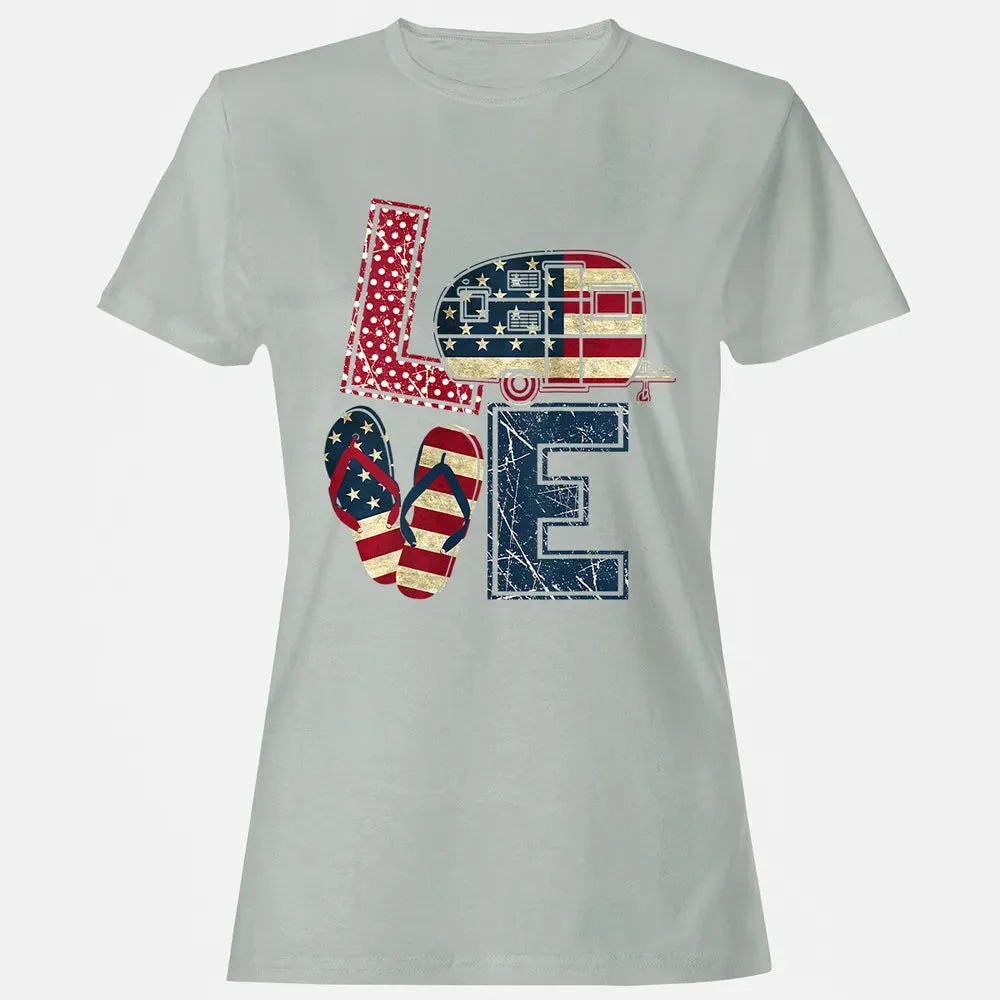 Womens Love Camping And Flip Flops 4th Of July Camper Women Women's T-shirt - 2