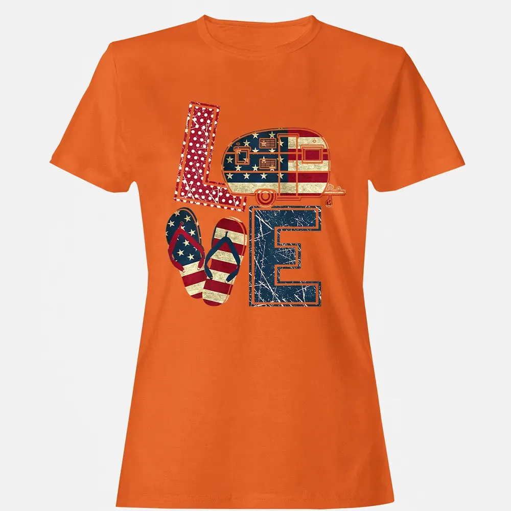 Womens Love Camping And Flip Flops 4th Of July Camper Women Women's T-shirt - 11