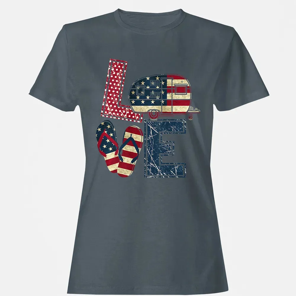Womens Love Camping And Flip Flops 4th Of July Camper Women Women's T-shirt - 3