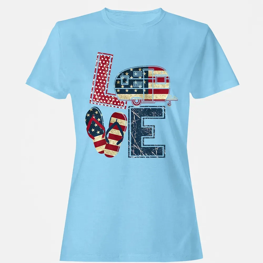Womens Love Camping And Flip Flops 4th Of July Camper Women Women's T-shirt - 8