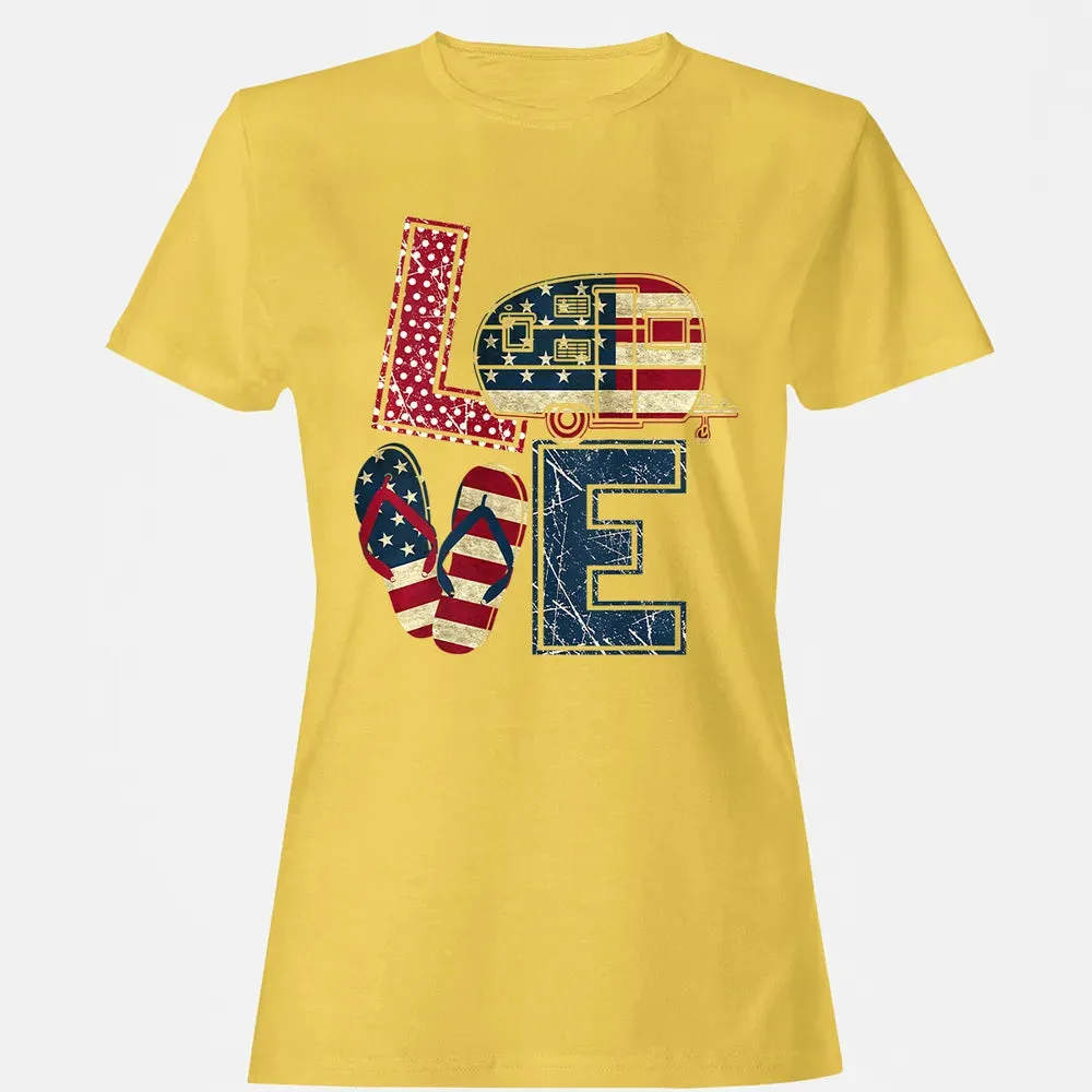 Womens Love Camping And Flip Flops 4th Of July Camper Women Women's T-shirt - 4