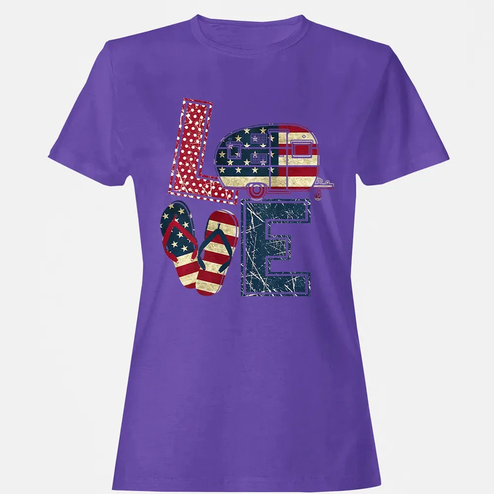 Womens Love Camping And Flip Flops 4th Of July Camper Women Women's T-shirt - 12