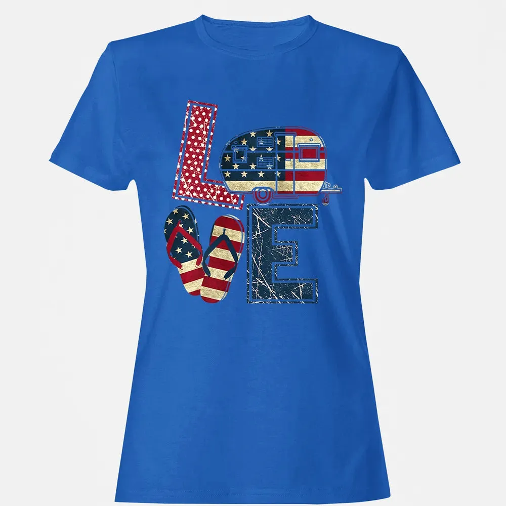 Womens Love Camping And Flip Flops 4th Of July Camper Women Women's T-shirt - 14