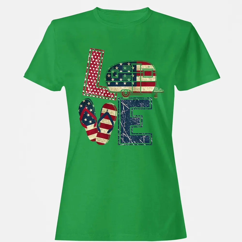 Womens Love Camping And Flip Flops 4th Of July Camper Women Women's T-shirt - 7