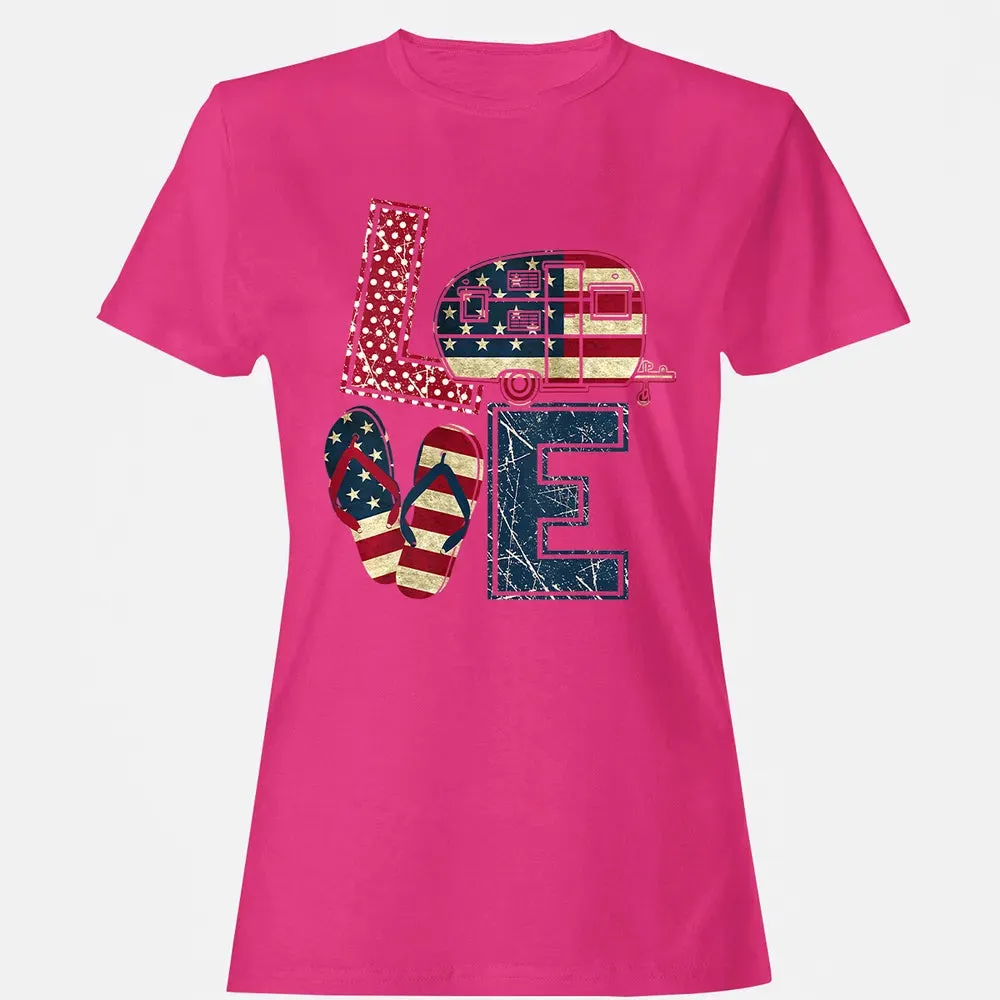 Womens Love Camping And Flip Flops 4th Of July Camper Women Women's T-shirt - 6