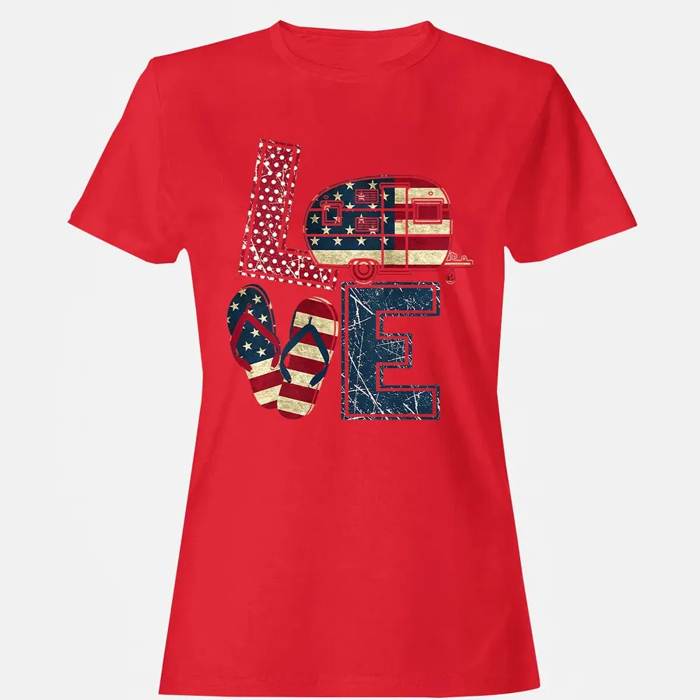 Womens Love Camping And Flip Flops 4th Of July Camper Women Women's T-shirt - 13