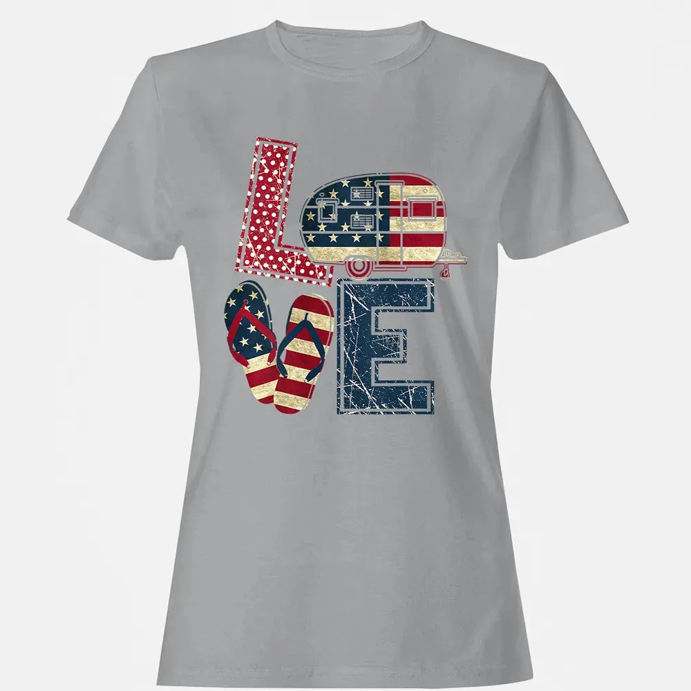 Womens Love Camping And Flip Flops 4th Of July Camper Women Women's T-shirt - 15