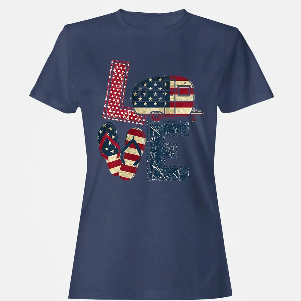 Womens Love Camping And Flip Flops 4th Of July Camper Women Women's T-shirt - 10