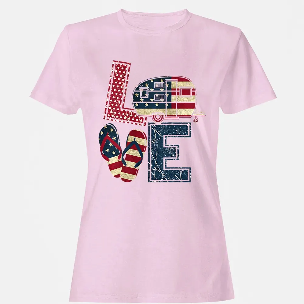 Womens Love Camping And Flip Flops 4th Of July Camper Women Women's T-shirt - 9