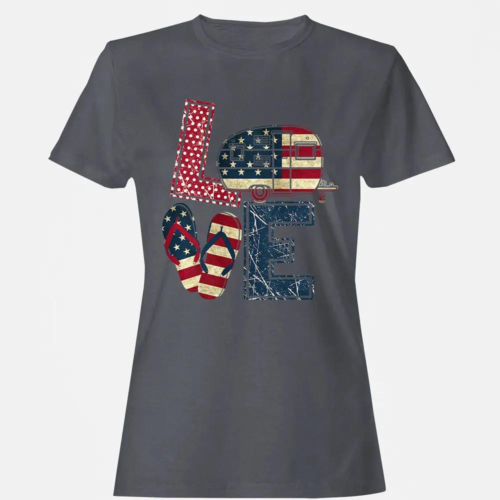Womens Love Camping And Flip Flops 4th Of July Camper Women Women's T-shirt - 5