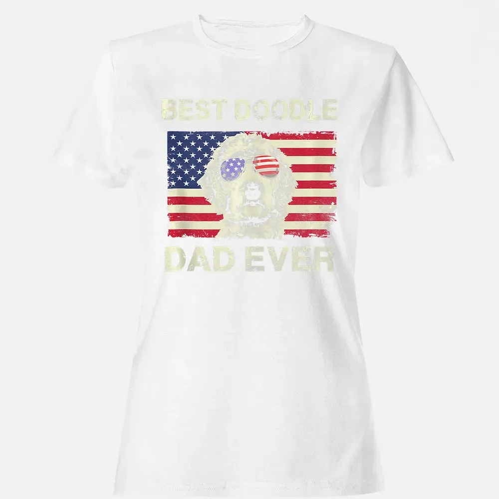 Best Doodle Dad Ever  Us Flag  4th Of July Gift Women's T-shirt - 16