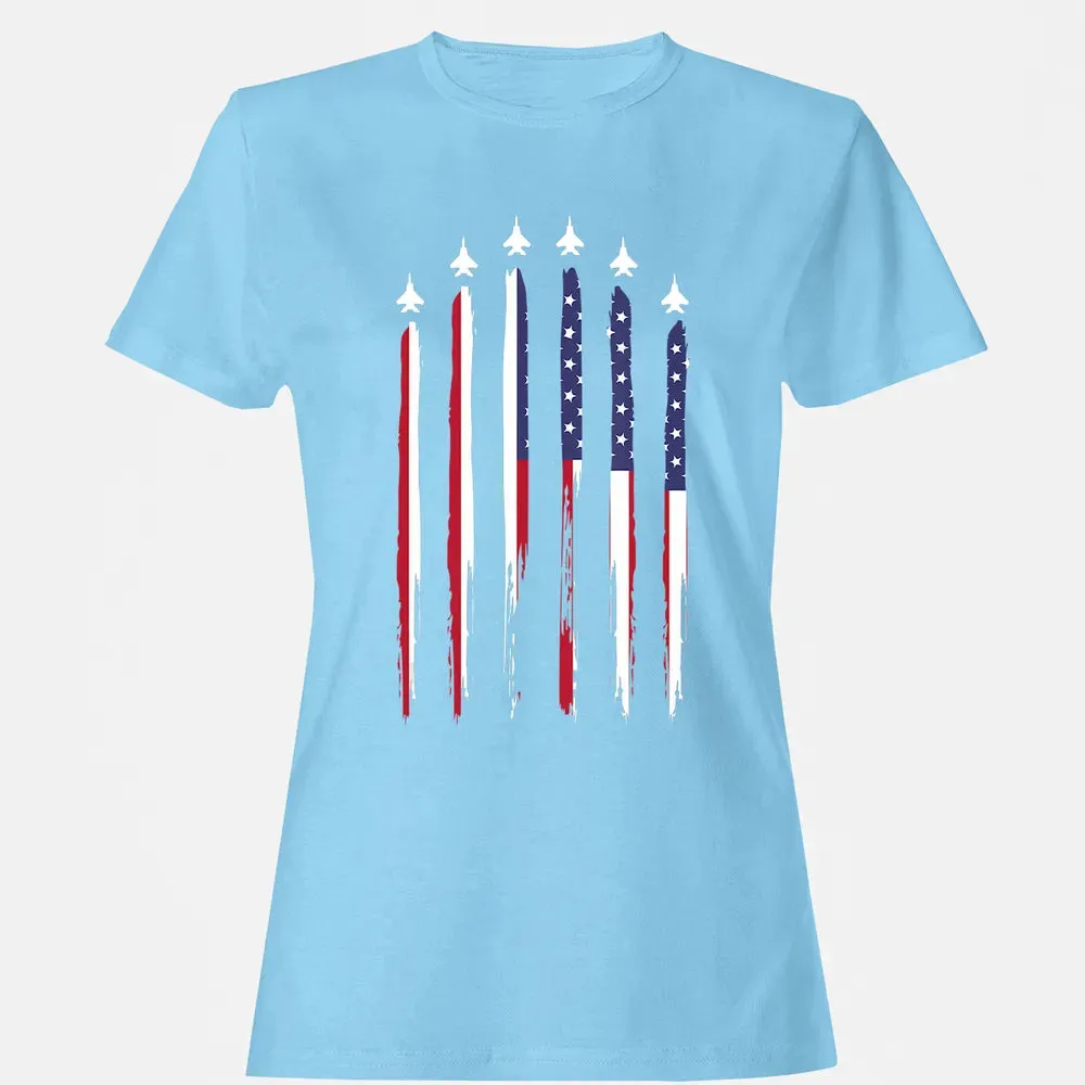 American Flag USA Airplane Jet Fighter 4th of July Patriotic Women's T-shirt - 8