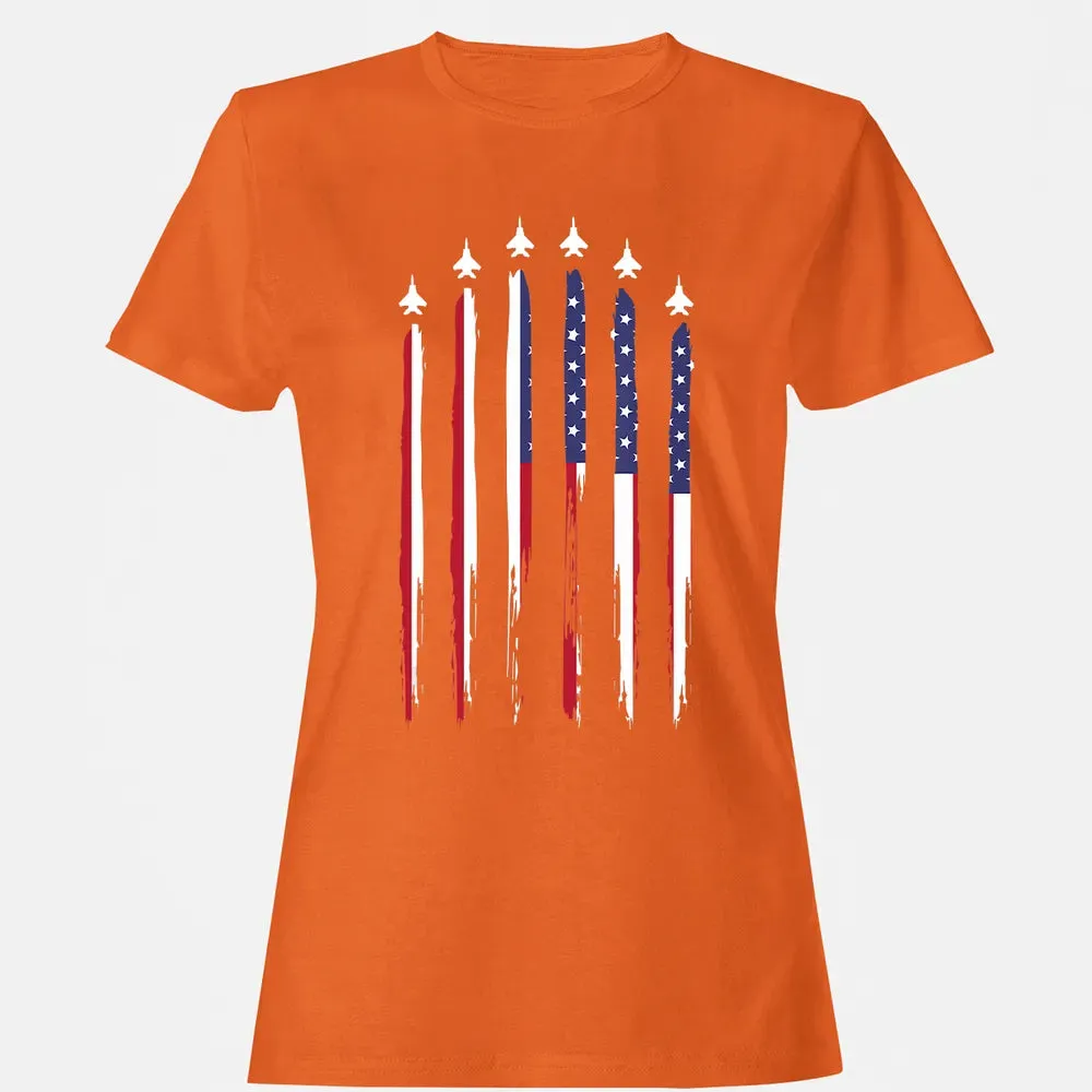 American Flag USA Airplane Jet Fighter 4th of July Patriotic Women's T-shirt - 11