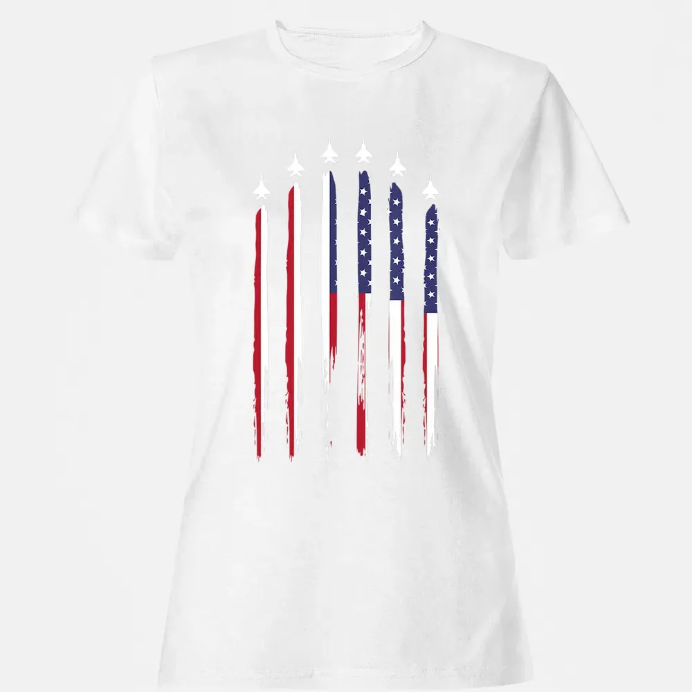 American Flag USA Airplane Jet Fighter 4th of July Patriotic Women's T-shirt - 16