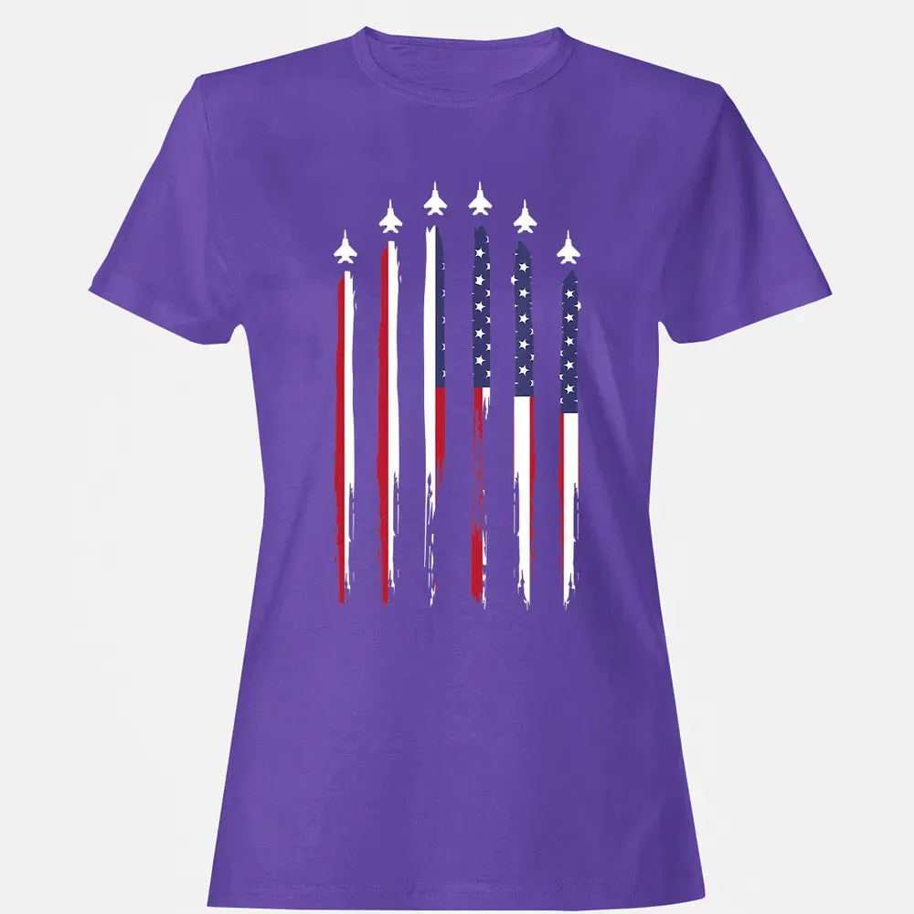 American Flag USA Airplane Jet Fighter 4th of July Patriotic Women's T-shirt - 12