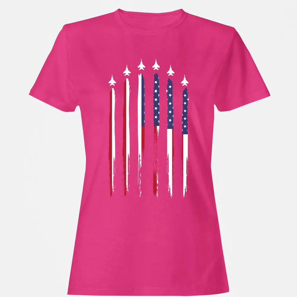 American Flag USA Airplane Jet Fighter 4th of July Patriotic Women's T-shirt - 6
