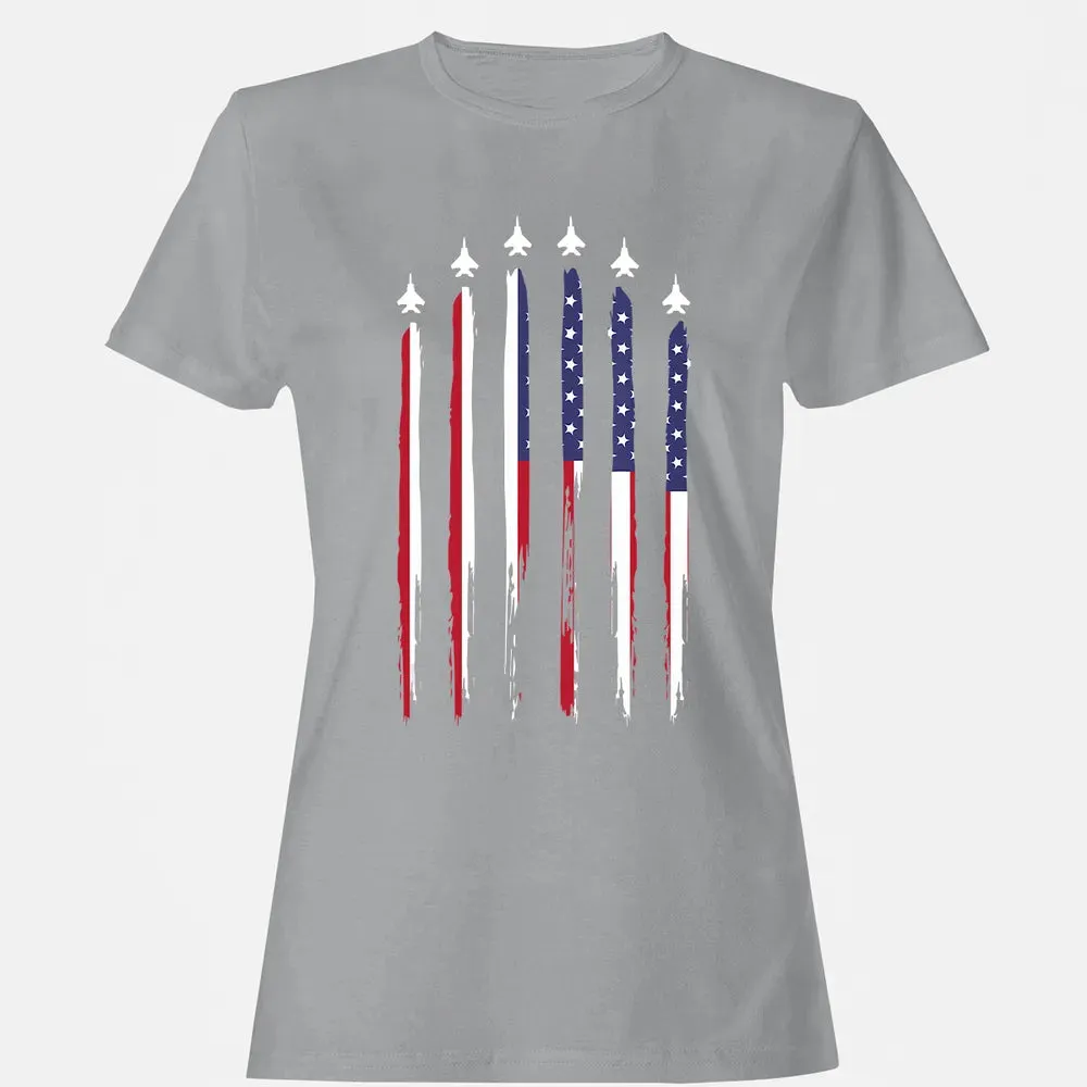 American Flag USA Airplane Jet Fighter 4th of July Patriotic Women's T-shirt - 15