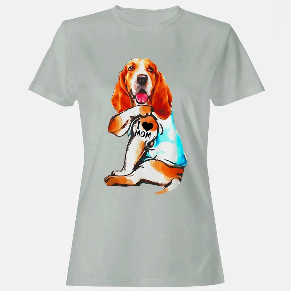 Basset Hound Dog I Love Mom Tattoo Women's T-shirt - 2
