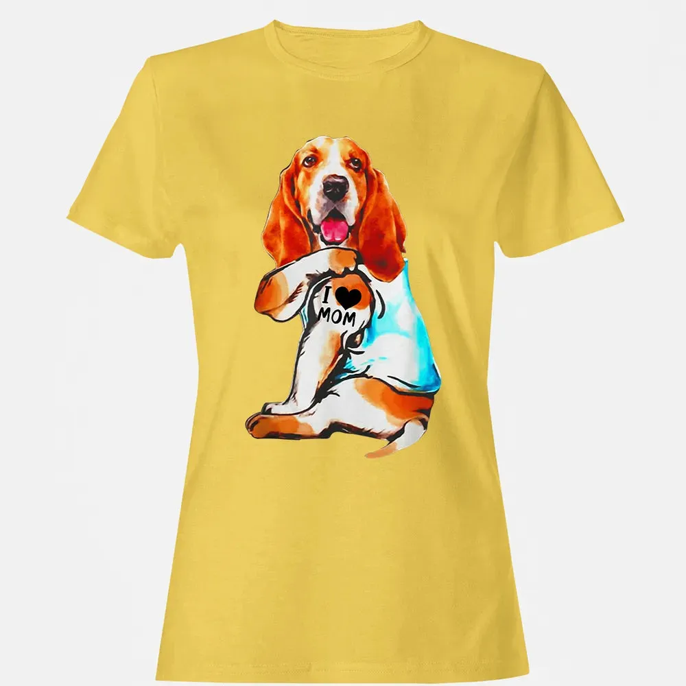 Basset Hound Dog I Love Mom Tattoo Women's T-shirt - 4