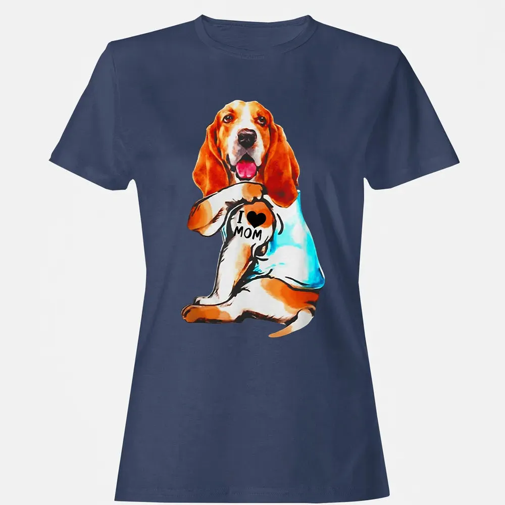 Basset Hound Dog I Love Mom Tattoo Women's T-shirt - 10